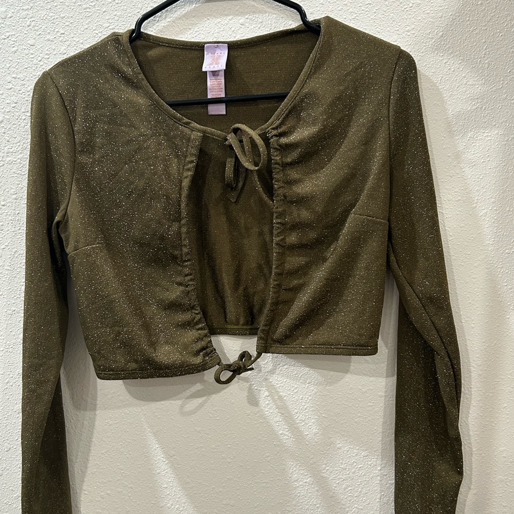Savage X Fenty Green Ruched Tie-Front Crop Blouse